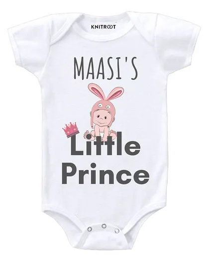 KNITROOT Short Sleeves Mass's Little Prince Printed Onesie - White